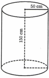 Thùng đựng nước dạng hình trụ, bán kính đáy 50 cm và chiều cao 150 cm