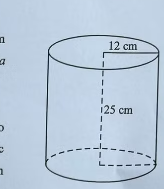 Xô đựng nước dạng hình trụ bán kính 12 cm, cao 25 cm